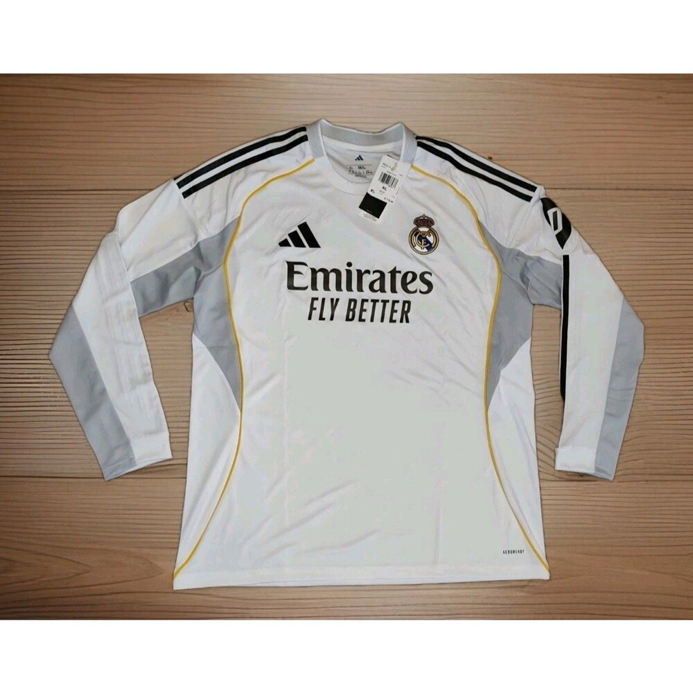 New Adidas Real Madrid 25/26 Long Sleeve White Men's Size XL Home Jersey JN8884